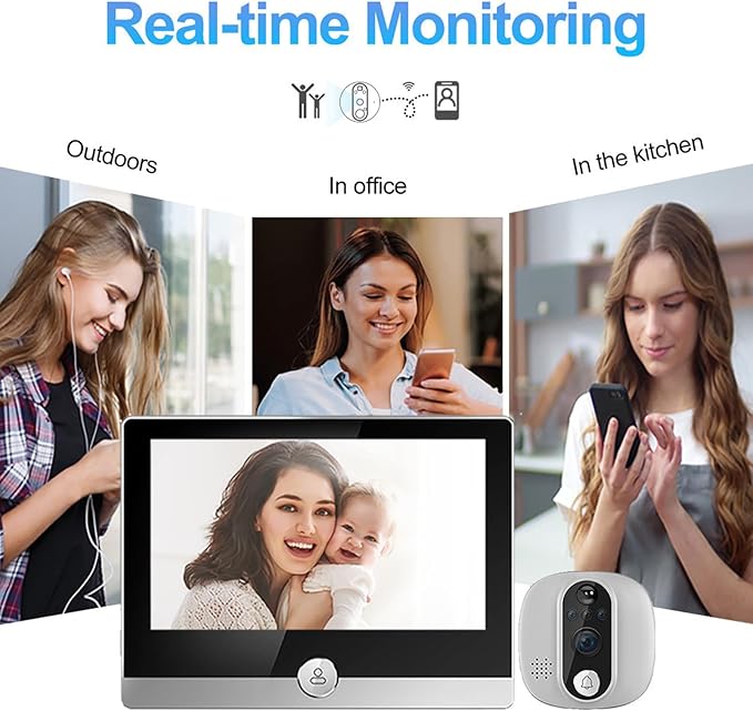 WALFRONT WiFi Door Viewer Smart Peephole Camera Motion Detection 1080P 4.3 Inch Color LCD Two Way Intercom Night Wide Angle 128G Card Supported