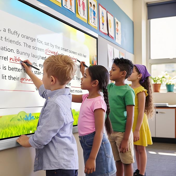 Smart Board, 75" Interactive Whiteboard with Google EDLA, Built-in Digital Whiteboard, Wireless Casting, Split-Screen & Unlimited Canvas for Business and Education (Wall Mount Included)