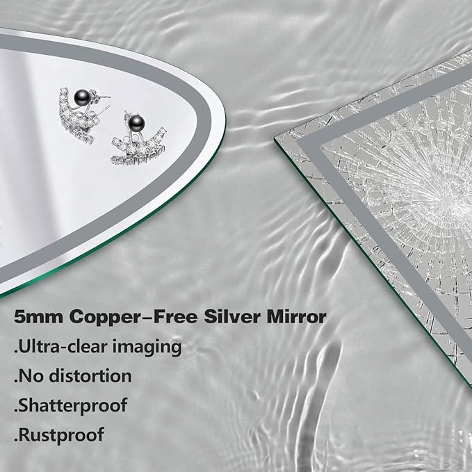 Niccy Half Moon Led Mirror for Bathroom, 48" Semi Round Backlit Mirror for Wall Lighted Mirror with Frameless 3 Color, Defogger, Explosion-Proof, HD Glass and IP65 Vanity Mirror