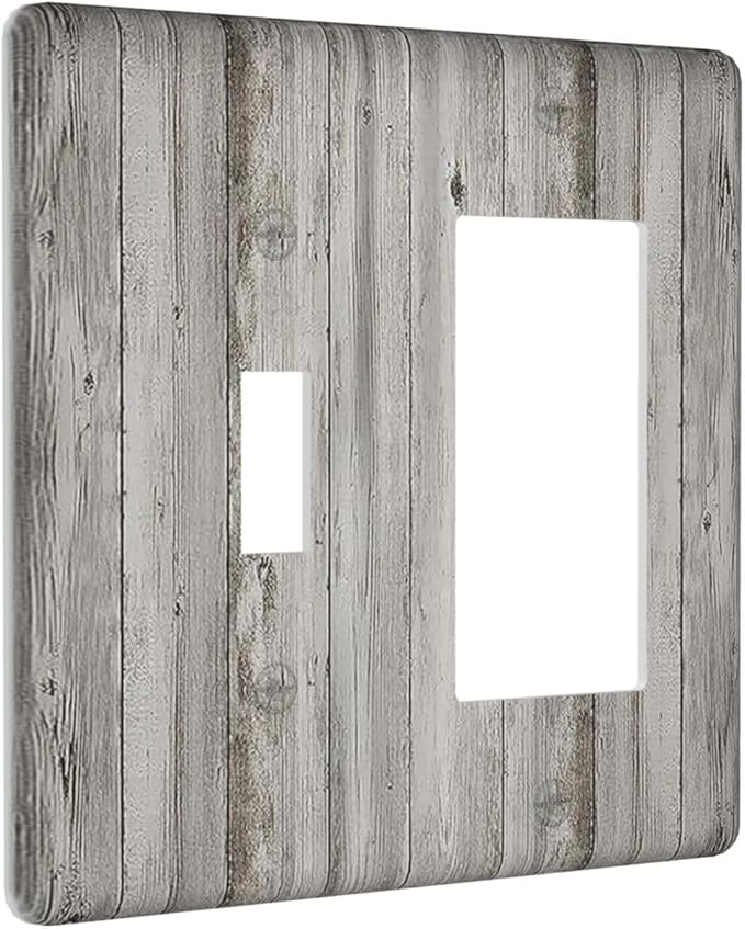 Outlet Covers Farmhouse Rustic Grey Barn Door Wood 1 Toggle 1 Rocker Combination Decorative Wall Plate Electrical Switch Plates Light Switch Cover Plate for Bedroom Cabin Decor