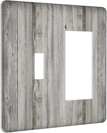 Outlet Covers Farmhouse Rustic Grey Barn Door Wood 1 Toggle 1 Rocker Combination Decorative Wall Plate Electrical Switch Plates Light Switch Cover Plate for Bedroom Cabin Decor