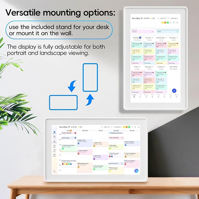 Digital Calendar, 15.6 Inch Wall Planner Electronic Calendar & Chore Chart, Smart Touchscreen Interactive Display for Family Schedules, Great for Organizing Your Routines, Wall & Desk Mountable White