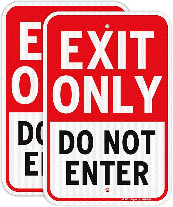 Faittoo Exit Only Do Not Enter Sign, 18 x 12 Inches Engineer Grade Reflective Aluminum Sign, UV Protected, Weather/Fade Resistant, Easy to Install and Read, Indoor/Outdoor Use (2 Pack)