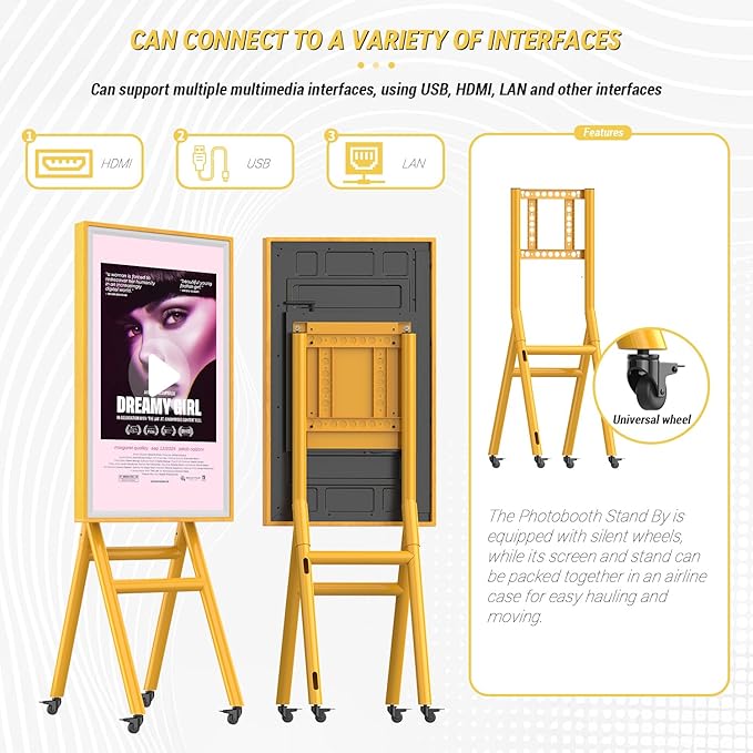 MWE Mobile Digital Signage Display 43in,Portable UHD Touchscreen Advertising Display Kiosk Poster App Publishing,Photo Booth Standby Series Screen Mirroring (Touch Screen, Wooden, 43in)