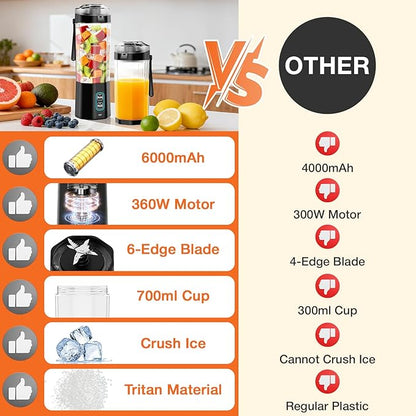GVODE Personal Blender, Portable Blender for-Smoothies, Shakes, Food Prep, and Frozen Blending, 24oz Large Capacity, BPA Free, Leakproof-Lid and Sip Spout, USB-C Rechargeable, IPX8 Waterproof