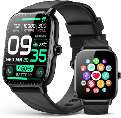 Smart Watches Fitness Tracker for Men Women with Step Counter, Sleep / Calorie Monitor, Pedometer, IP68 Waterproof, 120+ Sports for iPhone Android, 1.91”HD Touchscreen Smartwatch (Casual, Black, 1.91)