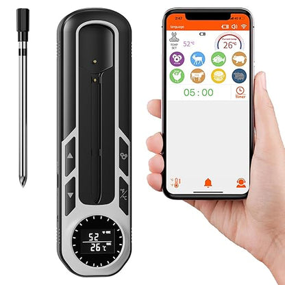 500ft Smart Wireless Meat Thermometer for BBQ, Wireless Thermometer with IP66 Waterproof, Bluetooth Meat Thermometer for Gift, Kitchen, Smoker,Grilling, Oven, Rotisserie | iOS & Android