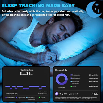 Smart Ring for Men Women, Fitness Ring with Sleep Tracker, IP68 Waterproof with Heart Rate, SpO2, Health Activity Trackers, Step Counting,Calorie Pedometer(Black 9)