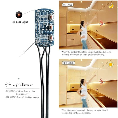 SENSKY BS010BB DC 12V/24V 3A Mini Dimmable Pir Motion Sensor Switch,Occupancy Sensor Switch for Kitchen Cabinet, Pantry, Closet led Lighting (Black-with Light Sensor)