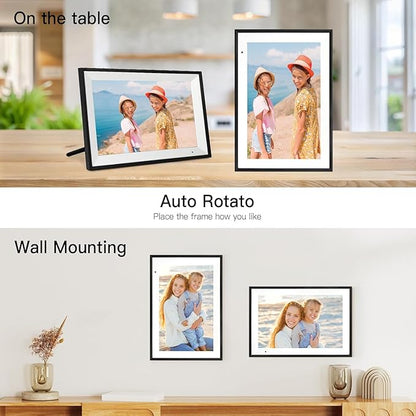 Anna Bella Digital Picture Frame 10.1 Inch IPS HD Touch Screen WiFi Smart Digital Photo Frame with 32GB Storage, Auto-Rotate, Easy Setup to Share Photos or Videos Remotely via AiMOR APP Black