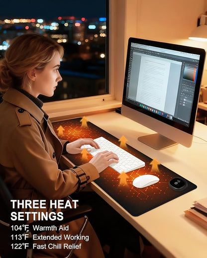 Heated Desk Pad, 31.5" x 13" Leather Non-Slip Warm Desk Pad, Large Mouse Mat with 3 Levels Heating & 3 Hours Auto Shut-Off, Hand and Foot Warmer for Office, Home, Black