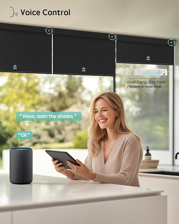 Yoolax Motorized Blinds with Remote, Smart Blinds for Windows Blackout Automatic Shades Compatible with Alexa Remote Control Roller Window Shades with Valance, Custom Size (V-Midnight Stripe)