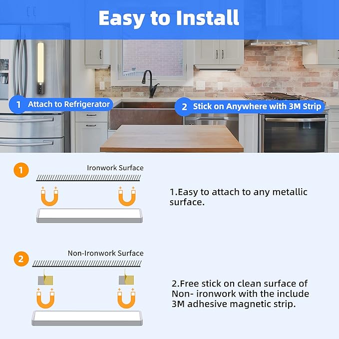 Motion Sensor Cabinet Light 4 Pack- 4200 mAh Battery Operated Rechargeable Closet Lights - Extra-Bright Under Cabinet Lights - Wireless Indoor LED Light Strip - Motion Activated Lighting