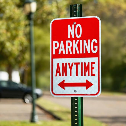 T&R (2 Pack) Large No Parking Anytime Sign, 18" x 12" Engineer Grade Reflective Sheeting, Rust Free Aluminum, Waterproof, Fade Resistant, 2 Pre-drilled Holes