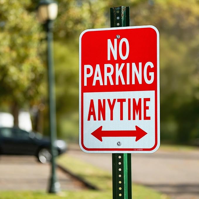 T&R Large No Parking Anytime Sign, 18" x 12" Engineer Grade Reflective Sheeting, Rust Free Aluminum, Waterproof, Fade Resistant, 2 Pre-drilled Holes