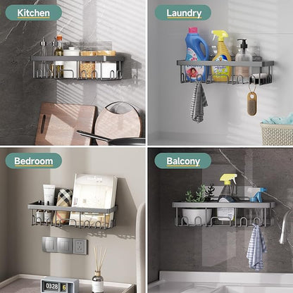 Veken Adhesive Shower Caddy 5-Pack,Heavy Weight Bearing,Large Wall Mounted Shower Shelves Rack,Organizer Storage Accessories with Soap Dish&Toothbrush Holder,Ideal for Bathroom,Home&Kitchen,Light Grey