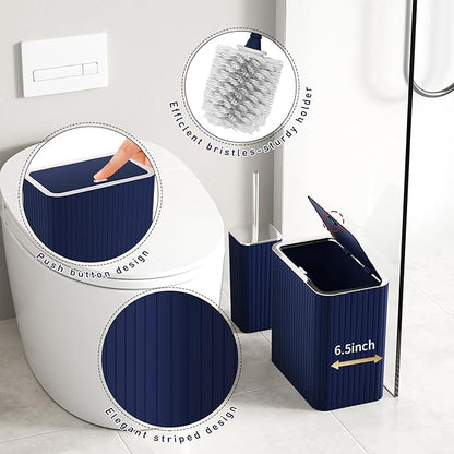 Bathroom Accessory Set - Bathroom Set, 12PC Bathroom Accessories Set, Blue Bathroom Accessories Set, Mini Trash Can, Toilet Brush, Trash Can & Soap Dispenser
