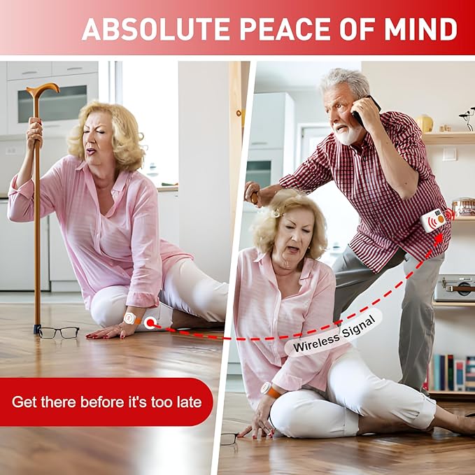 CallToU Caregiver Pager Wireless Wristband Call Buttons Elderly Monitoring SOS Alert System Pager for Elderly with Vibrate Digital Display Nurse Call Bell for Seniors/Patients Panic Emergency Bell