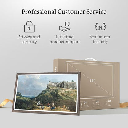 BSIMB 32 Inch Large Digital Picture Frame, Touchscreen 64GB 1920x1080 FHD WiFi Photo Frame Electronic Display Remote Control, Share Pictures/Videos via App/USB/SD Easy Setup Gifts for Mom, Dark Wood
