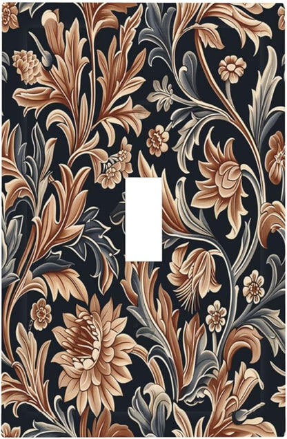 Decorative Light Switch Cover Vintage Grey Plant Leaves Brown Flowers 1 Gang Single Toggle Device Electrical Faceplate Switchplates Decorator Outlet Wall Plate for Bedroom Home Decor