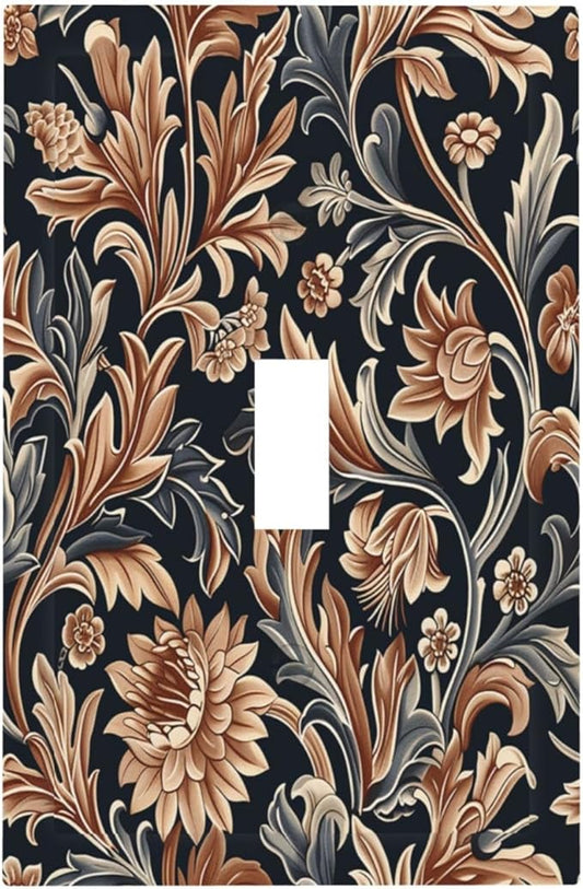 Decorative Light Switch Cover Vintage Grey Plant Leaves Brown Flowers 1 Gang Single Toggle Device Electrical Faceplate Switchplates Decorator Outlet Wall Plate for Bedroom Home Decor