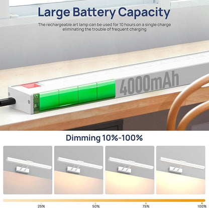 PESUTEN Picture Light Battery Operated, 16in Wireless Art Light for Paintings CCT Dimmable Recharging Wall Art Light with Remote Control for Gallery Dartboard Art Bedroom Bathroom White