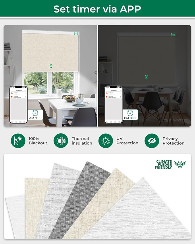 Allesin Motorized Roller Blinds – Rechargeable Smart Shades with Remote & Quiet Motor, Top/Bottom Aluminum Rails, Alexa-Compatible for Window (28" W x 72" H, 100% Blackout Sand-Linen)