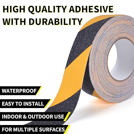 TAPEBEAR Non Slip Hazard Tape, Black and Yellow Safety Tape, Anti Slip Caution Tape Roll, Nonslip Warning Floor Tape for Indoor Outdoor Steps Stairs, Strong Grip Tape, 2inch X 60feet, 5 Rolls