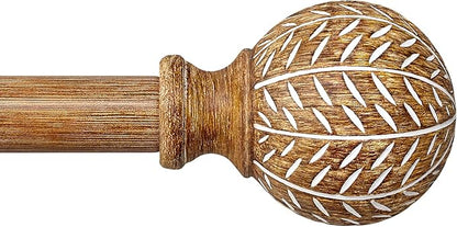 Imitation Wood Grain Ball Curtain Rods for Windows 48 to 84 Inch,1 Inch Heavy Duty Adjustable Wood Curtain Rod,Boho Decorative Drapery Rods Set with Brackets,Size:18''-88''