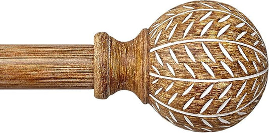 Imitation Wood Grain Ball Curtain Rods for Windows 48 to 84 Inch,1 Inch Heavy Duty Adjustable Wood Curtain Rod,Boho Decorative Drapery Rods Set with Brackets,Size:18''-88''