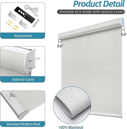 SmartWings Motorized Smart Blinds with Remote, Custom Automatic 100% Blackout Roller Shade Compatible with Alexa/Homekit/Google, Electric Smart Blinds for Indoor Windows, Vigor White