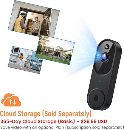 Smart Video Doorbell Camera Wireless, AI Human Detection and Instant Alerts, Night Vision, 2-Way Audio, Battery Powered, Cloud Storage Sold Seperately, 2.4G WiFi (Chime Included)