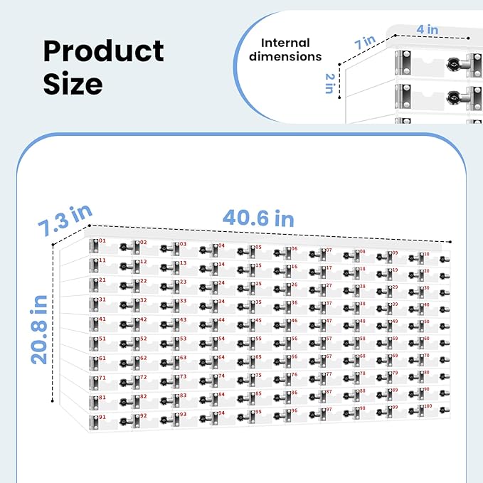 Cell Phone Locker 100 Slots Large Size Acrylic Cell Phone Storage Box with Door Locks and Keys, Wall-Mounted Already Assembled Storage Cabinet for School Factory Office Classroom Gym (100 Slots)