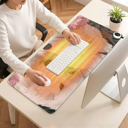 Heated Desk Pad Mouse Pad 31.5x13 Inch PU Leather Desk Mat with 3 Heat Levels Large Mouse Gaming Computer Laptop Mat White Wolves Peony Flowers