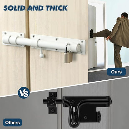 Alise 10 inch Barrel Bolt Latch,Slide Bolt Latch,Heavy Duty Solid SUS304 Stainless Steel Slide Lock for Wooden Fence,Barn Door,Interior or Outdoor Door White MS9200-W