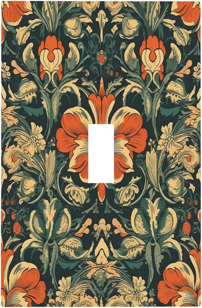Light Switch Cover William Morris Abstract Floral Plant Pattern Orangeyellowgreen 1 Gang Single Toggle Device Electrical Faceplate Switchplates Decorator Outlet Wall Plate for Bedroom