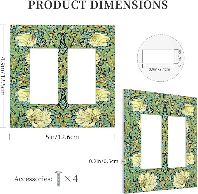 Decorative Outlet Covers William Morris Vintage Floral Yellow Flowers Green Leaf 2 Gang Double GFCI Rocker Electrical Wall Panels Light Switch Cover Plate for Bedroom living Room Decor