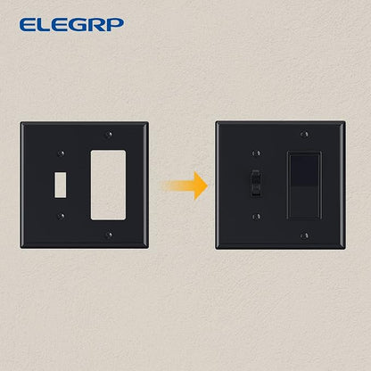 Combination Wall Plate ELEGRP 2-Gang 1-Toggle Light Switch 1-Decorator/GFCI Device Combination Wall Plates, Mid-Size 4.88" x 4.94" Unbreakable Thermoplastic Faceplate Cover, UL (2 Pack, Glossy Black)