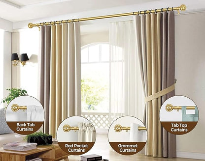 KAMANINA Gold Curtain Rod 72 to 144 Inch (6-12 Feet), Telescoping Single Drapery Rods, 7/8 Inch Heavy Duty Curtain Rods for Windows 66 to 144 Inches, Netted Texture Finials