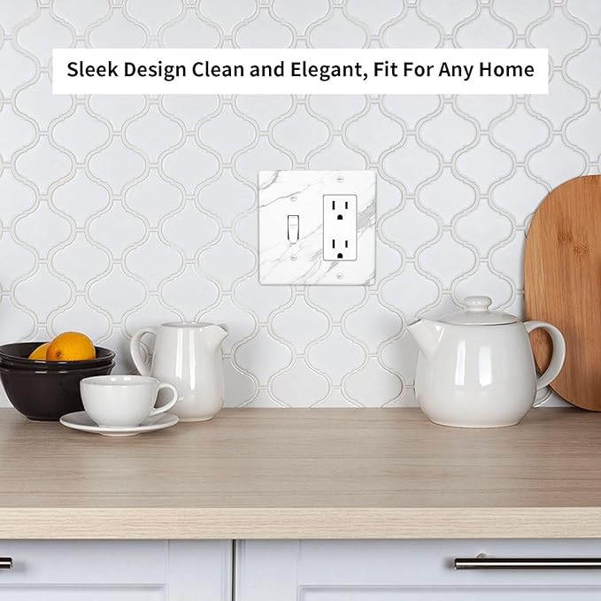 Outlet Covers Modern White Gray Marble 1 Toggle 1 Rocker Combination Decorative Wall Plate Electrical Switch Plates Light Switch Cover Plate for living Room Bathroom Decor