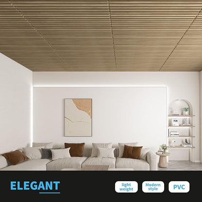 Art3d 12-Pack Slat Design 3D Wall Panels for Interior Wall Decor, 2x4 FT PVC Decorative Drop Ceiling Tiles - Walnut