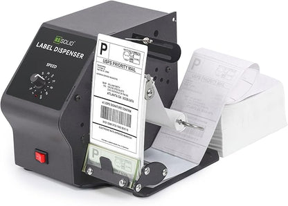 U.S. Solid Automatic Label Dispenser for Long Rolls and Fanfold Labels - Transparent and Opaque - Adjustable Speed - Core Sizes 1", 1.5", 3" - Width 0.2-4.7 in - Max. Roll 11 in