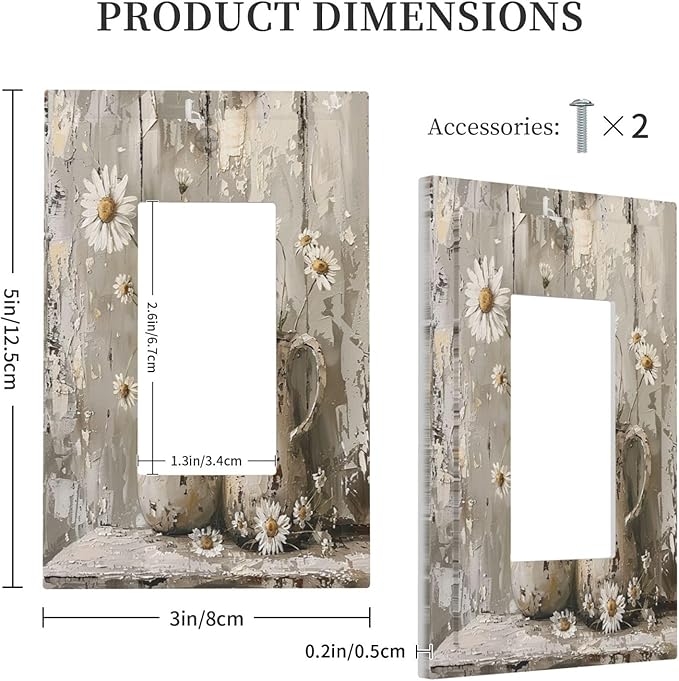 Decorative Outlet Covers Vintage Rustic Floral White Daisy Flower Oil Painting Style 1 Gang Single Rocker Light Switch Cover Plate Wall Plates GFCI Faceplate for Home Farmhouse Decor