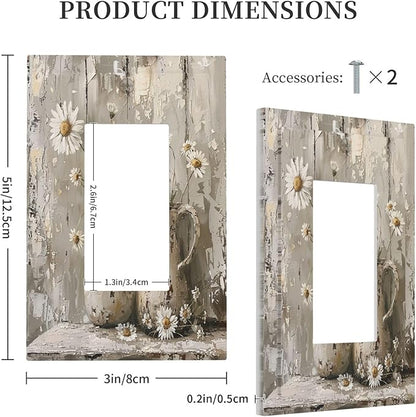 Decorative Outlet Covers Vintage Rustic Floral White Daisy Flower Oil Painting Style 1 Gang Single Rocker Light Switch Cover Plate Wall Plates GFCI Faceplate for Home Farmhouse Decor