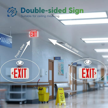 FREELICHT 6 Pack Red Double-Sided LED Exit Sign with Battery Backup,Exit Sign for Business,Easy To Install,UL Certified,AC 120/277V