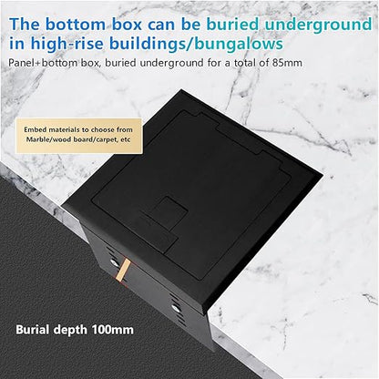 KYHSHJ Recessed Flat Hidden Socket Kit with 2 * 15A Receptacle，4.8A*2 USB-A Ports +3-Port RJ45 Datacom Receptacle. Internal Height Adjustable，Corrosive Resistant Hardware,Black