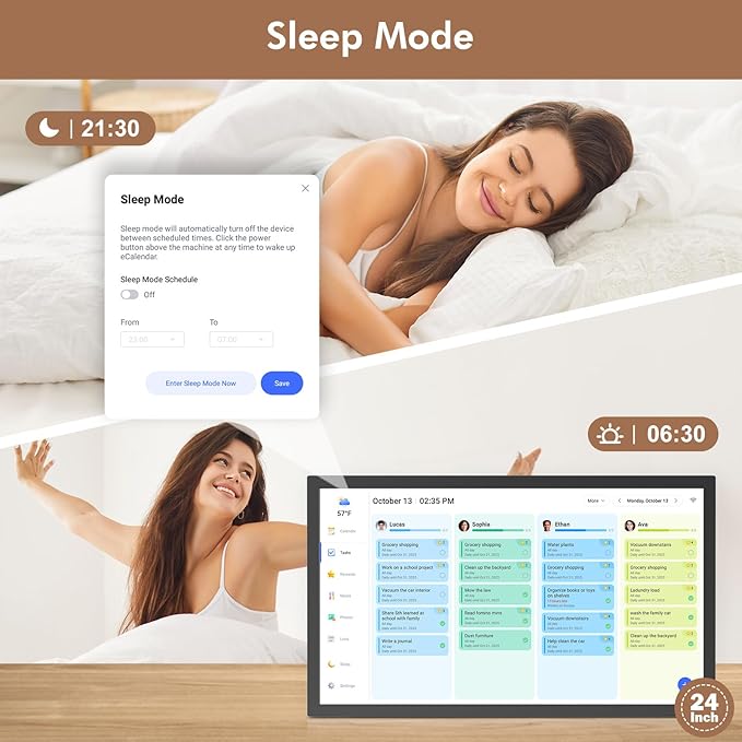 Digital Calendar Smart Chore Chart-for-Business-Schedules - 24" Wall Mounted Interactive Touchscreen Electronic Calendar, Auto-Sync Google iCloud Outlook Calendars for Family Household Organization