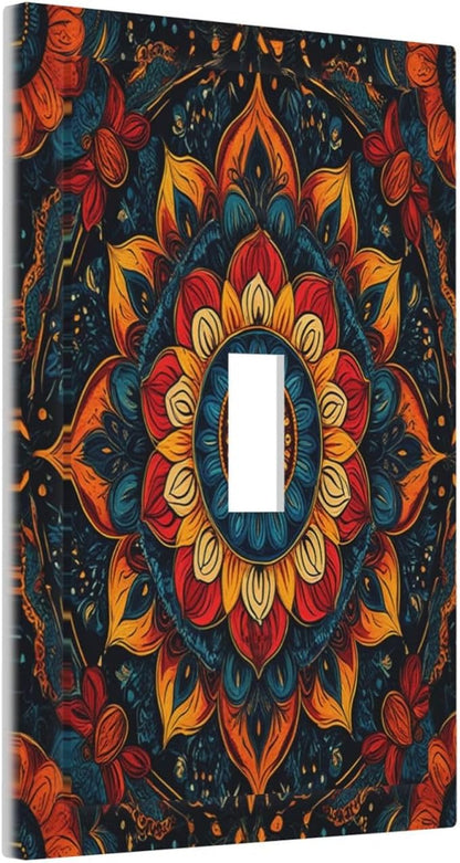 Boho Colorful Mandala Single Toggle Light Switch Cover plate Outlet Cover Decorative Switchplate Wall Plates Electrical Panel Cover for Bathroom Living Room 5 X 3 IN