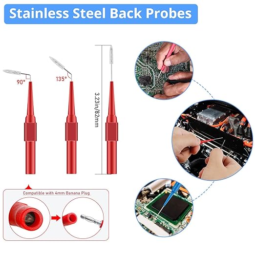 Back Probe Kit 30PCS,Banana Plug to Copper Alligator Clip Automotive Test Leads Set with Alligator Clips, Wire Piercing Probes,30V Back Probe Pins for Automotive Circuit Electrical Diagnostic Testing
