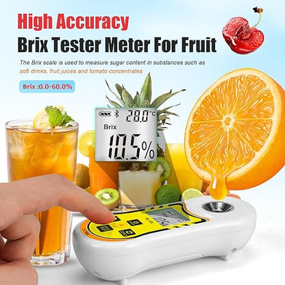 Smart Refractometer Brix Salt Meter, Brix Refractometer & Salinity Tester with ATC, Hand-Held Salinity Meter 0-24% for Food,sauces and Aquarium, Brix Sugar Refractometer 0-60% for Fruit,Drinks,Coffee